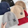 Korean Version of All-match Letter Labeling Flip Hat Brim Wool Hat Windproof Cold Hat Autumn and Winter Warm Knitted Hat Label