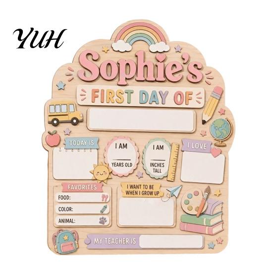 Wooden Message Board for Classroom First Day of School Board, Reusable Erasable Chalkboard Design, Desktop Plate Kids Stable Base Photo Prop