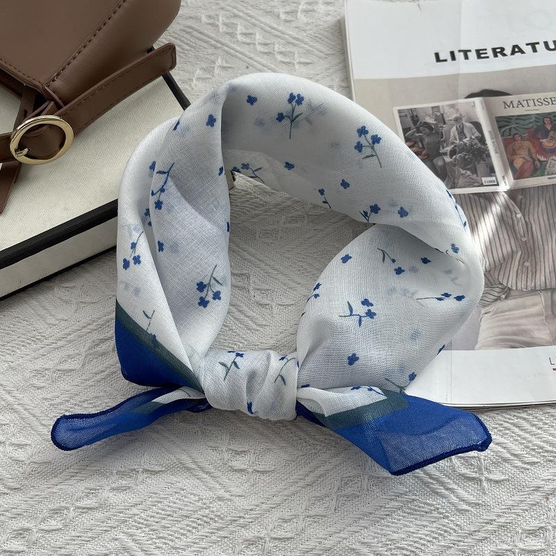 

Весна и лето Новый милый веер цветочный маленький квадратный шарф женский шелковый шарф универсальный свежий вариант 58*58cm