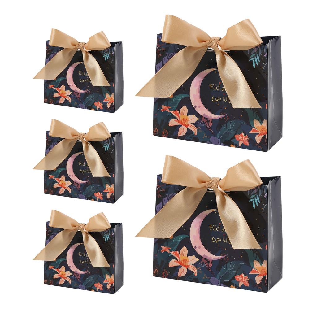 Pack of 50 Eid Mubarak Reusable Gift Bags with Ribbon Bows Ornament for Wrapping Gifts and Party Favors Celebration