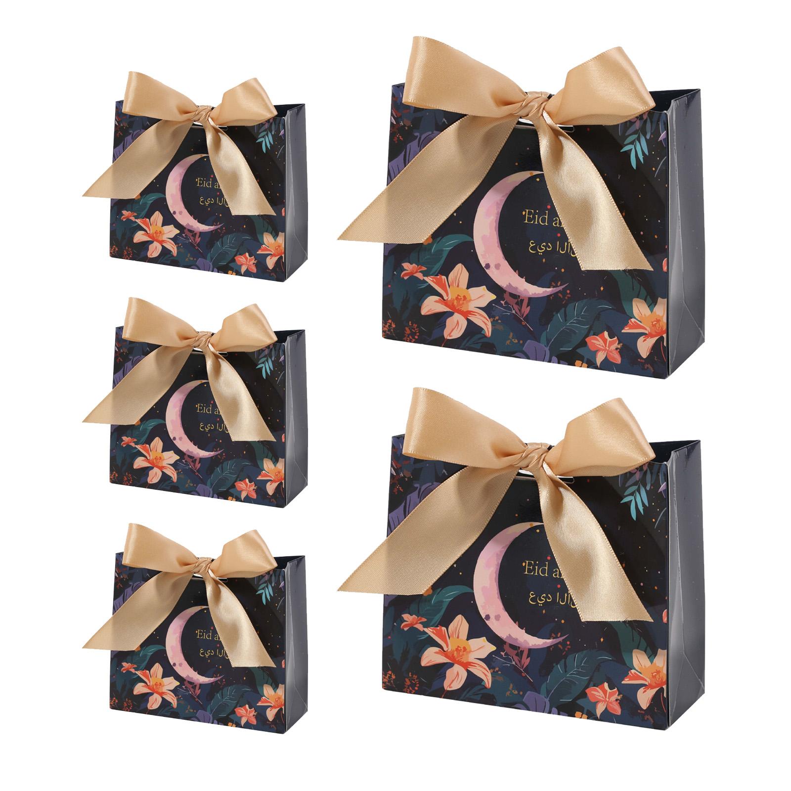 

Pack of 50 Eid Mubarak Reusable Gift Bags with Ribbon Bows Ornament for Wrapping Gifts and Party Favors Celebration синий
