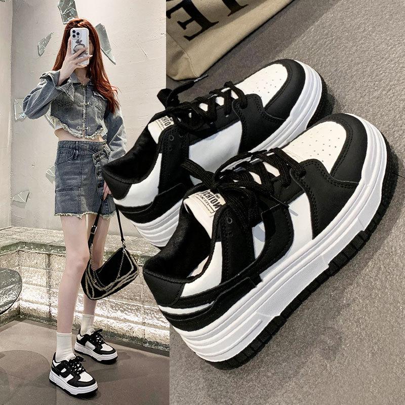 Black and white panda shoes student casual sports shoes spring and autumn new versatile thick baseplate shoes women's shoes