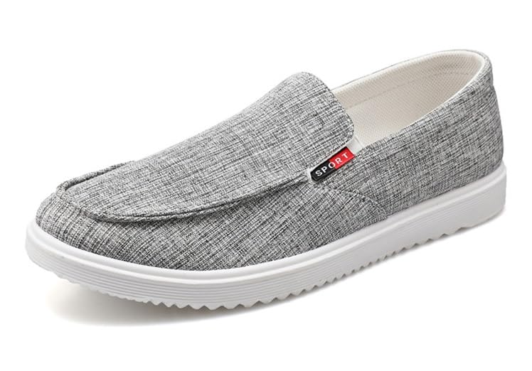 Manantiaar Size Running Shoes Men's Slip-On Sneakers, Gray, 27.0cm, Low-Cut Canvas, Laces,