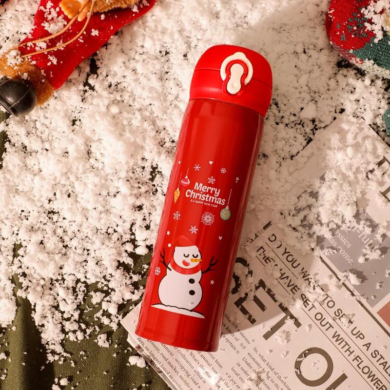 Stainless Steel Bouncing Straw Thermos Cup Vacuum Flask Insulated Water Bottles Christmas Elk Santa Cups Gifts for Kid Drinkware
