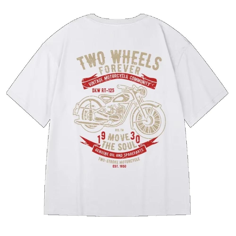 Summer High Quality 100% Cotton English Letter Motorcycle Print Top Breathable Sports Gym Men's Fashion Round Neck T-shirt