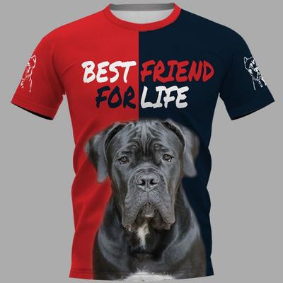Camiseta Masculina Estampa de Cachorro Impressão 3D Moda Verão Gola Redonda Solta Manga Curta Camiseta Casual Masculina
