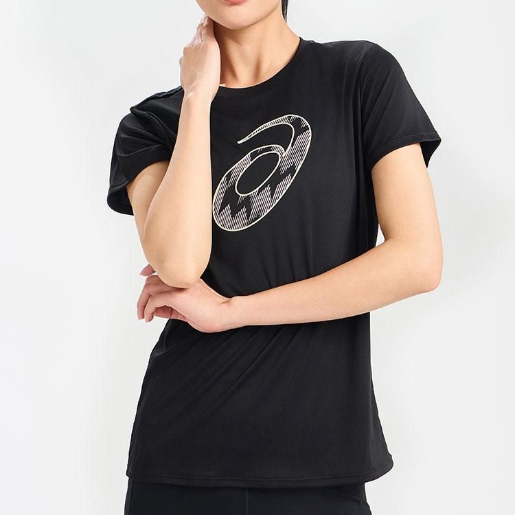 Asics Logo Breathable Round Neck Pullover Short Sleeve T-Shirt Women T-Shirt Black 2012D060-001