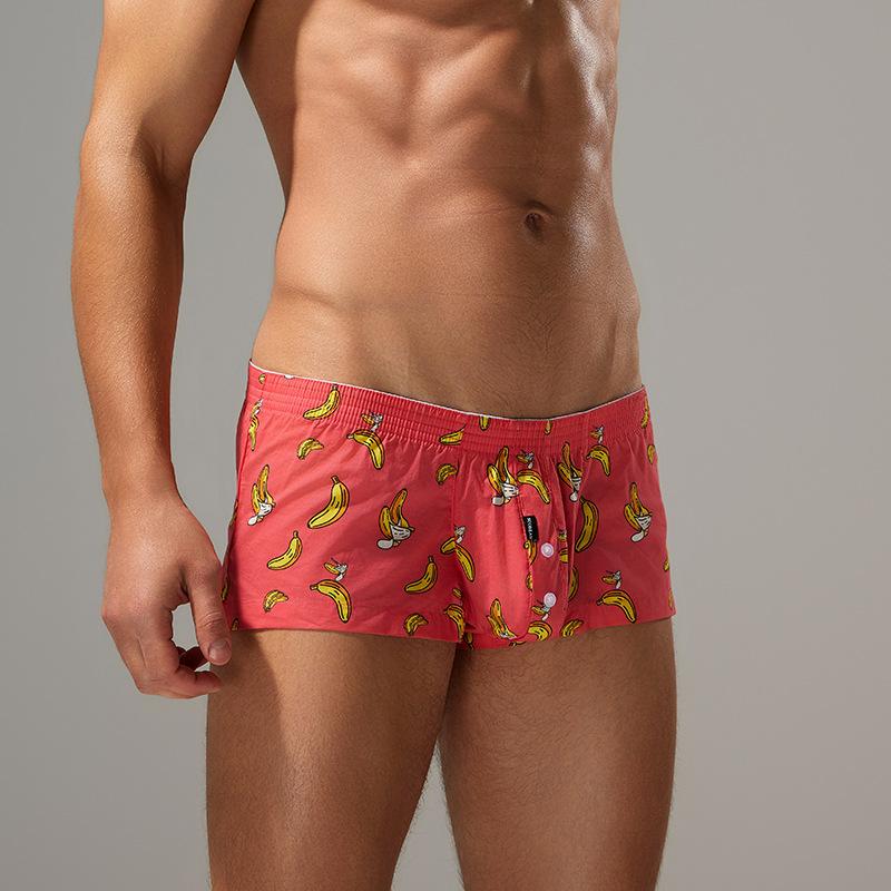 Calções de Cartoon Masculinos de Cintura Baixa Algodão Respirável Calças de Pijama para Casa Calções Finos Confortáveis Justos