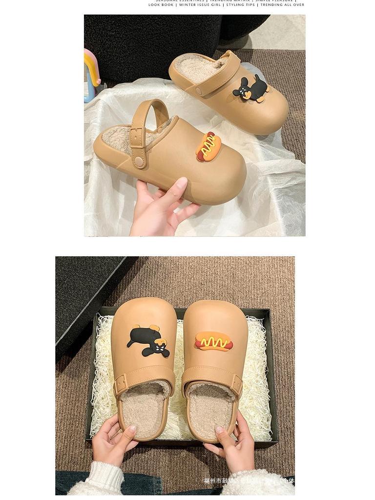 Women's Cotton Slippers: Cute Sausage Dog Design, Plus Velvet, Warm, Non-slip, Waterproof, Closed Toe for Autumn/Winter 2025.