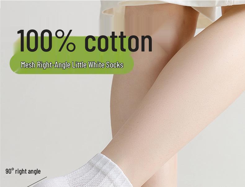 Children's Summer Breathable Mid-Calf Cotton Mesh Socks - White, Seamless, Right-Angle Design