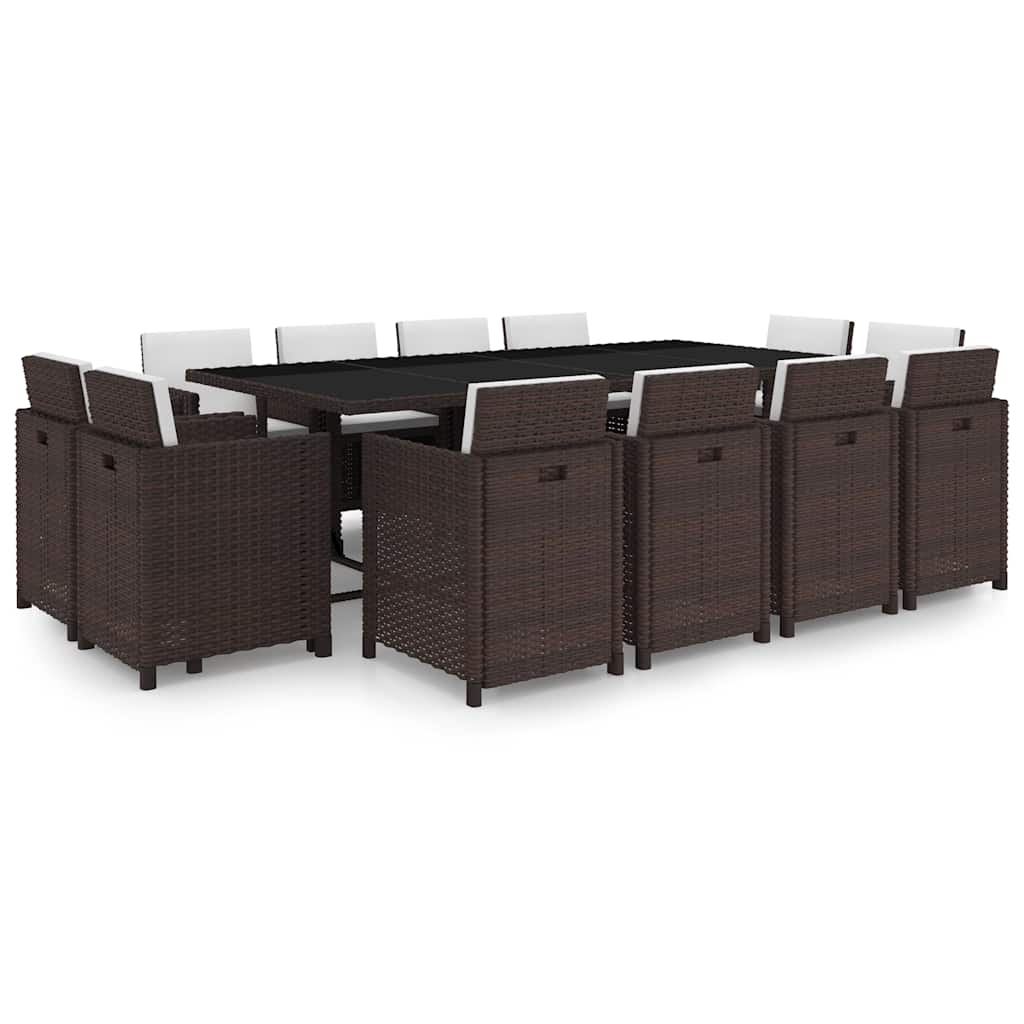 13 Piece Garden Dining Set with Cushions Poly Rattan Brown