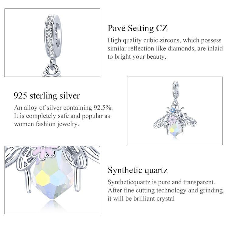 BAMOER Autentic 925 de argint Sterling albină colorată Breloc cu mărgele CZ pentru brățară, fabricarea de bijuterii DIY