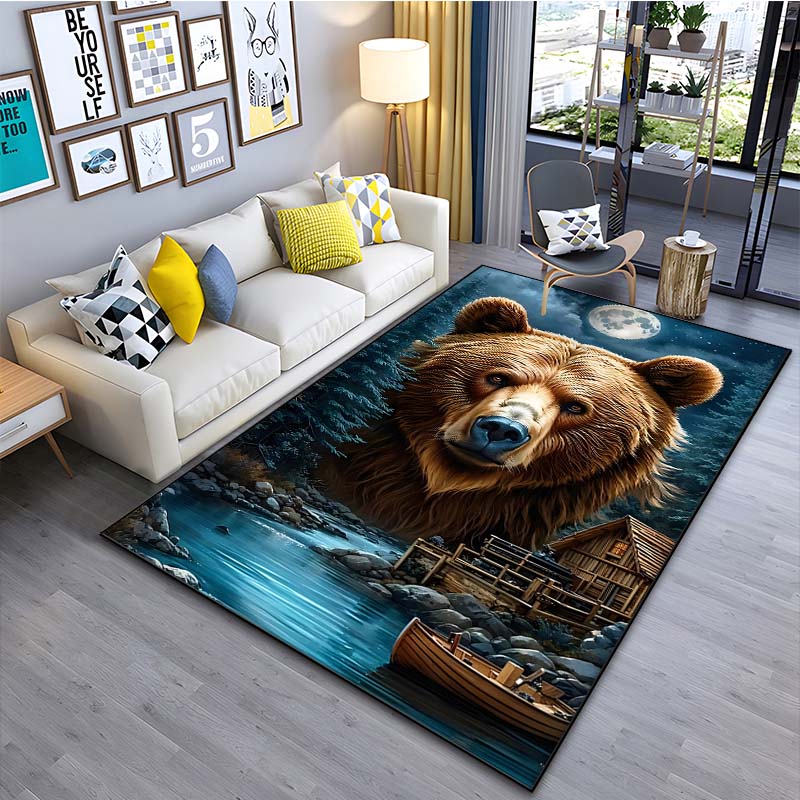 Forest Brown Bear Printed Carpet for Living Room Bedroom Bedside Bathroom Floor Mat Area Rugged Sofa Mat Home Decor for Gifts