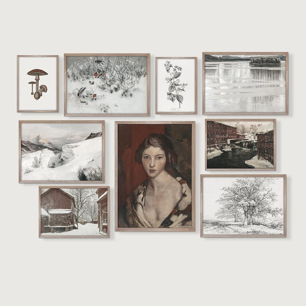 

Рождественский набор с принтами, настенный художественный винтажный зимний пейзажный постер и принты, женский фермерский склад для гостиной, домашний декор с изображением