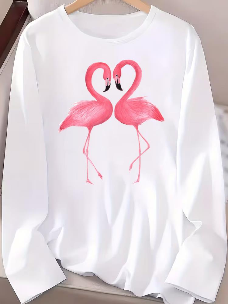 (Asian Size) Love Flower Style Casual Clothing Graphic Tee Women Autumn Winter Spring Fashion Top O-neck Print T Shirt Long Sleeve T-shirts