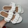 Fashion 2024 Women's Summer New Double-layer Leather Sandals Pleated Flat Bottomed Women's Outdoor Beach Outdoor Slippers