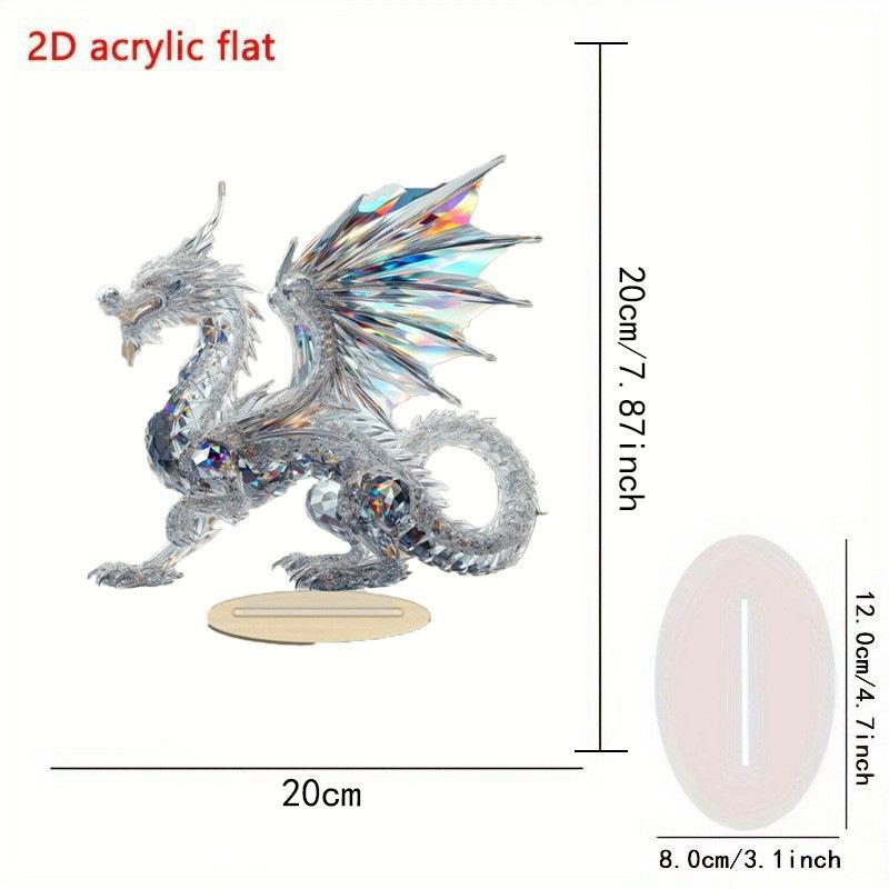 Kryształowy smok w stylu boho, akrylowa ozdoba 2D do biura i domu