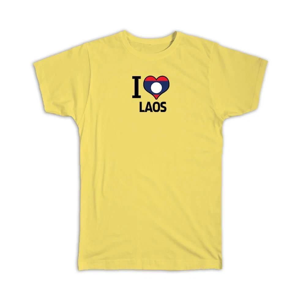Gift T-Shirt : I Love Laos Flag Heart Country Crest Lao Expat S