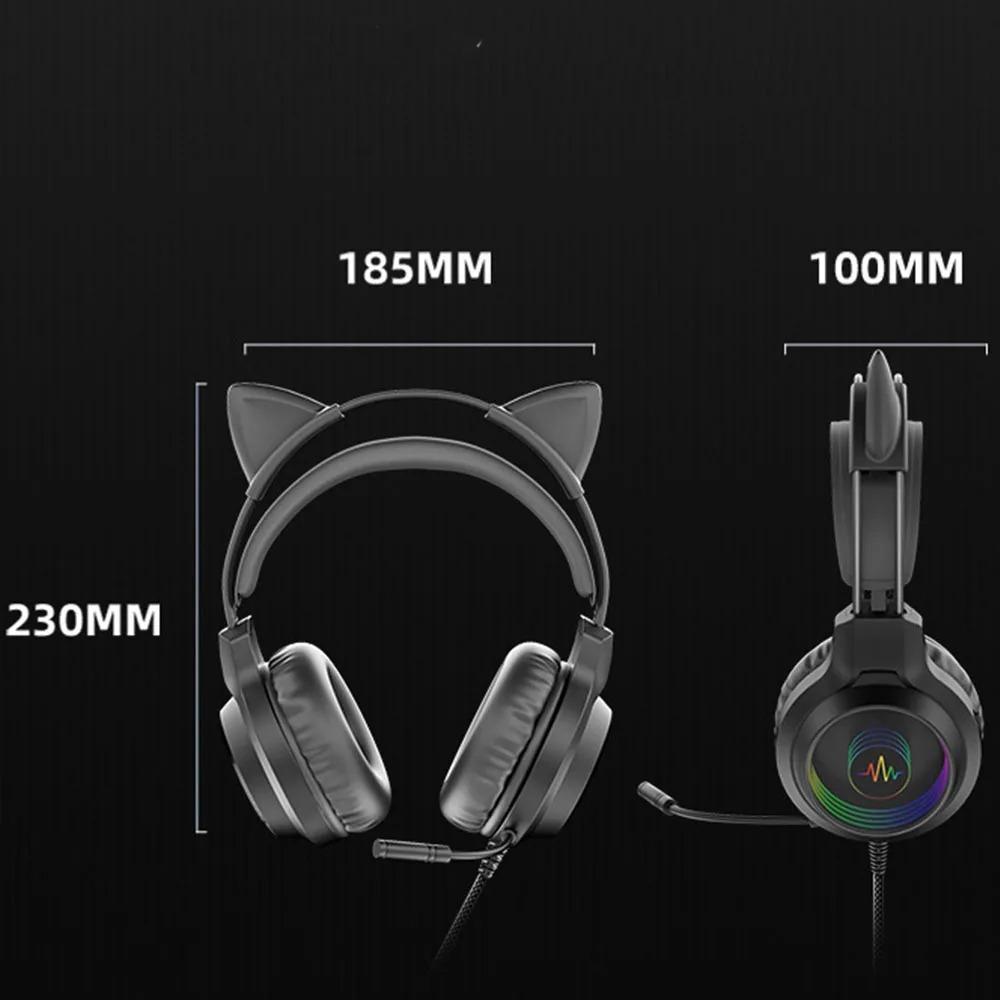 SY-G40 3,5 mm USB-kabelanslutet styrt headset Dragon Eyes Luminous Gaming Söta kattöron Huvudmonterade datorhörlurar med mikrofon För PC Bärbar dator