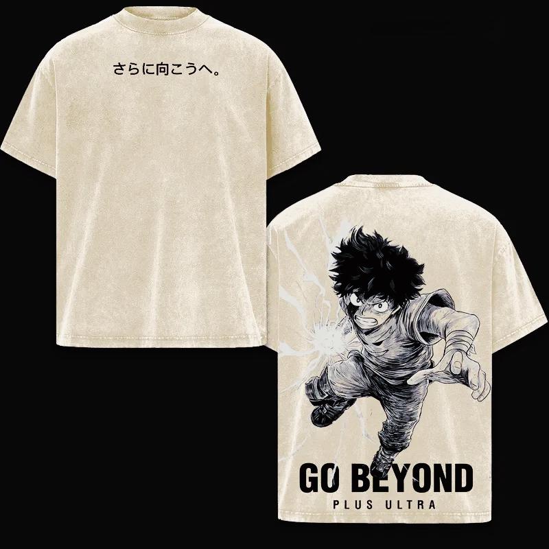 Anime My Hero Academia Midoriya Izuku T-shirt Y2k Manga Washed T Shirt Men Women Clothing Short Sleeve Oversized Cotton Tees Top