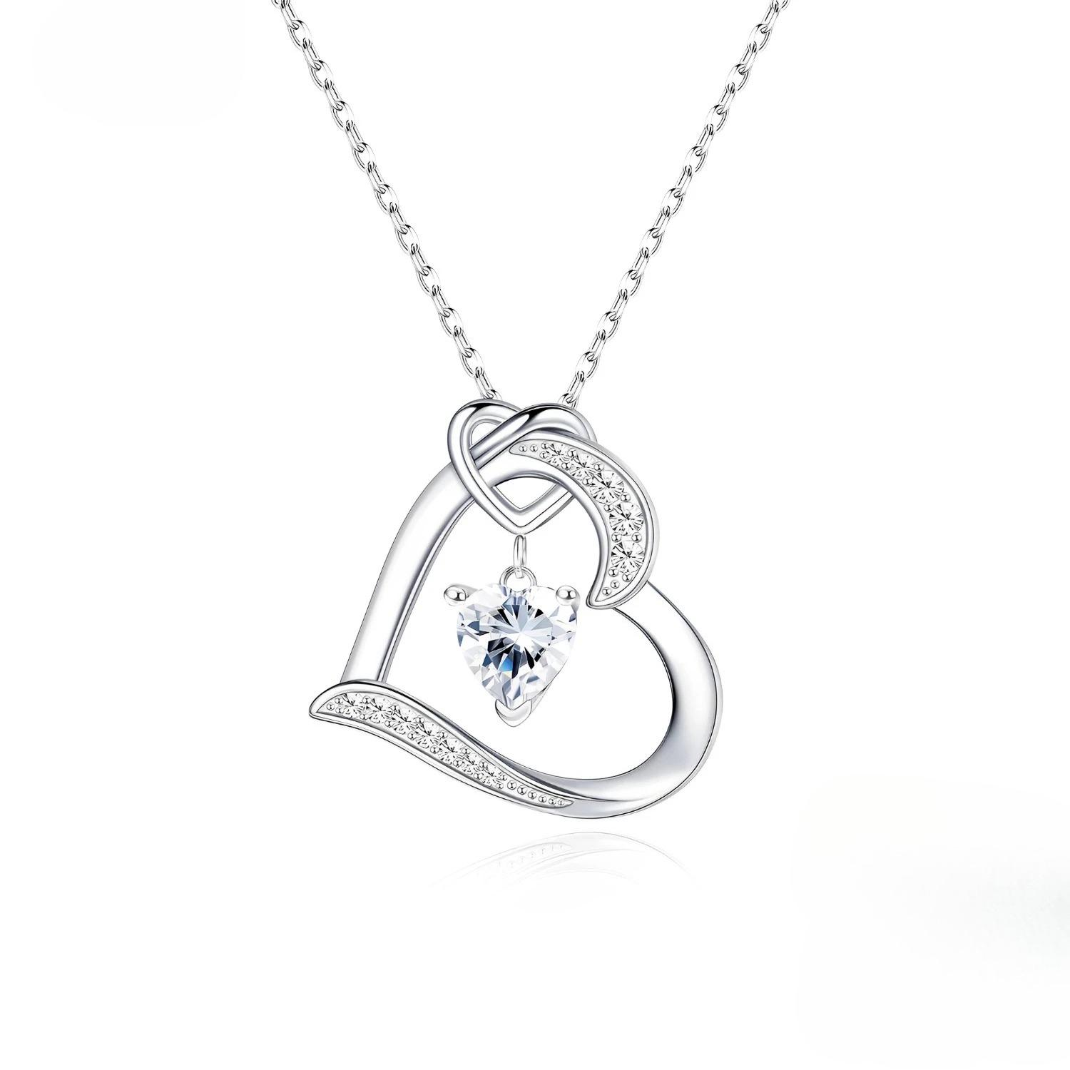 Sterling Silver Heart Necklace for Women White Gold Plated Heart Pendant Necklace Jewelry