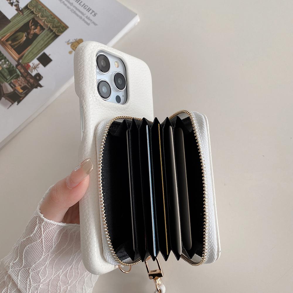 Für iPhone 14 Pro Hülle Reißverschluss Kartenfächer PU Leder Handy Rückseite mit Handschlaufe