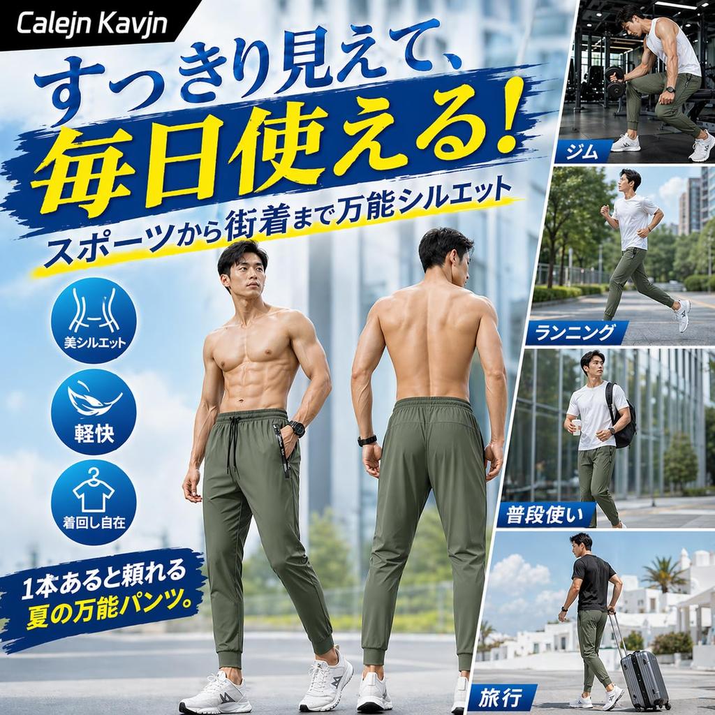 [Calejn Kavjn] Men's Long Pants, Running Pants, Sweatpants, Running Wear, Sportswear, Jogger Pants, Cooling Touch, Lightweight, Sweat-Wicking, Quick-D