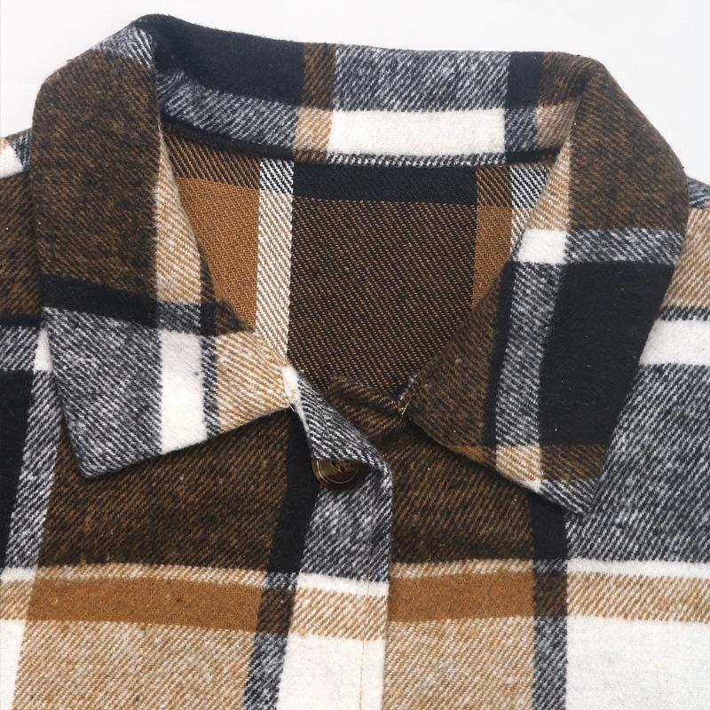 VEZFAA Women's Fashion Casual Plaid Print Autumn Winter Sleeveless POLO Neck Jackets & Coats