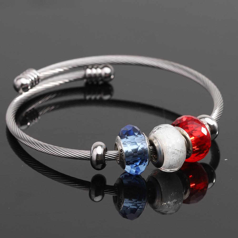 Tri-Color Stainless Steel Women's Bracelet: DIY Detachable Beads with Steel Wire Rope, European & American Style.