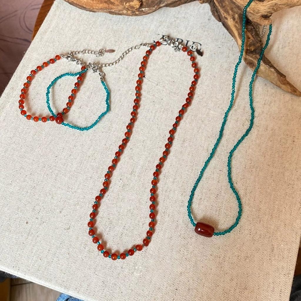 Adjustable Multistrand Beads Jewelry Set Necklace Bracelet Set Women Fashion Accessories Beaded Clavicle Chain for Daily