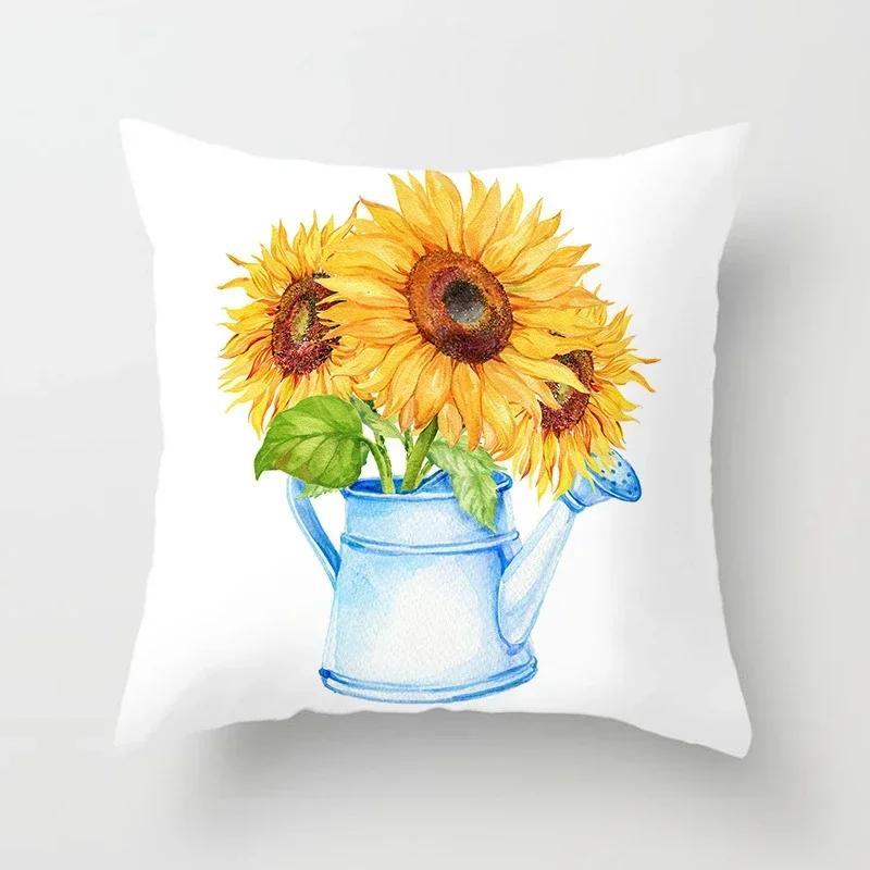 Sunflower Plants Pattern Decorative Cushions Pillowcase Polyester Cushion Cover Throw Pillow Sofa Decoration Pillowcover