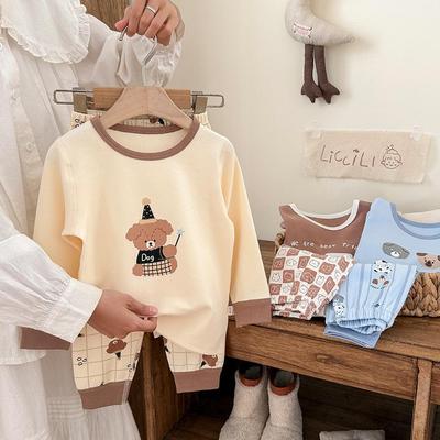 Children's Cozy Velvet Cotton Long Johns and Pajama Set for Autumn and Winter, Seamless and 320G Thickened, Class A Quality.