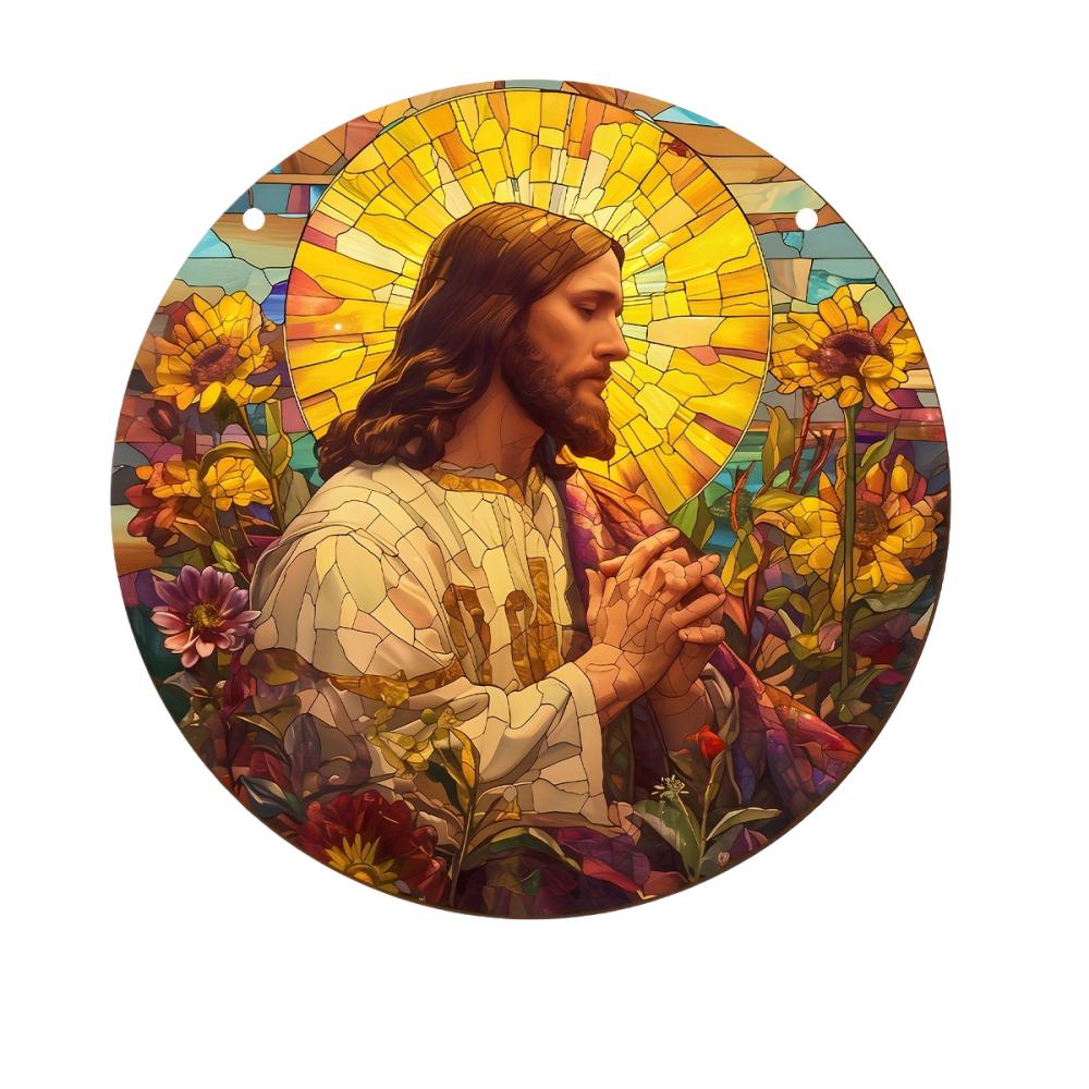 Art Deco Acrylic Religious Jesus Sun Catcher,Wall Hanging Decorative Sign for Home & Garden, Multipurpose Religious Theme Plaque