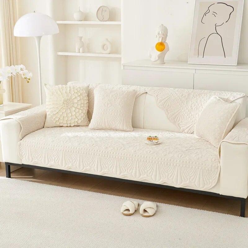 Milk Velvet Sofa Cushion Non-slip Cream Wind Thickened Winter Cushion Creamy-white Fabric Sofa Cover Cloth Cover