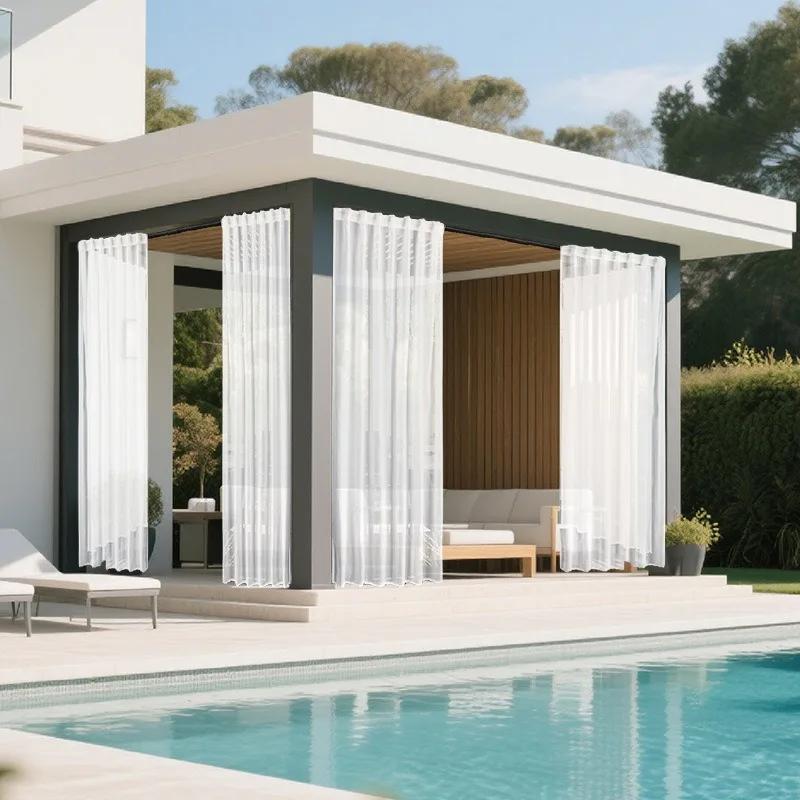1PC Waterproof Outdoor Curtains Lightweight Semi-Transparent Partition Curtain Perfect for Living Room Porch and Pergola Decor