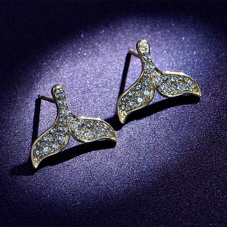 New trend Internet celebrity temperament simple earrings full of diamond fishtail earrings women's personality fashion earrings