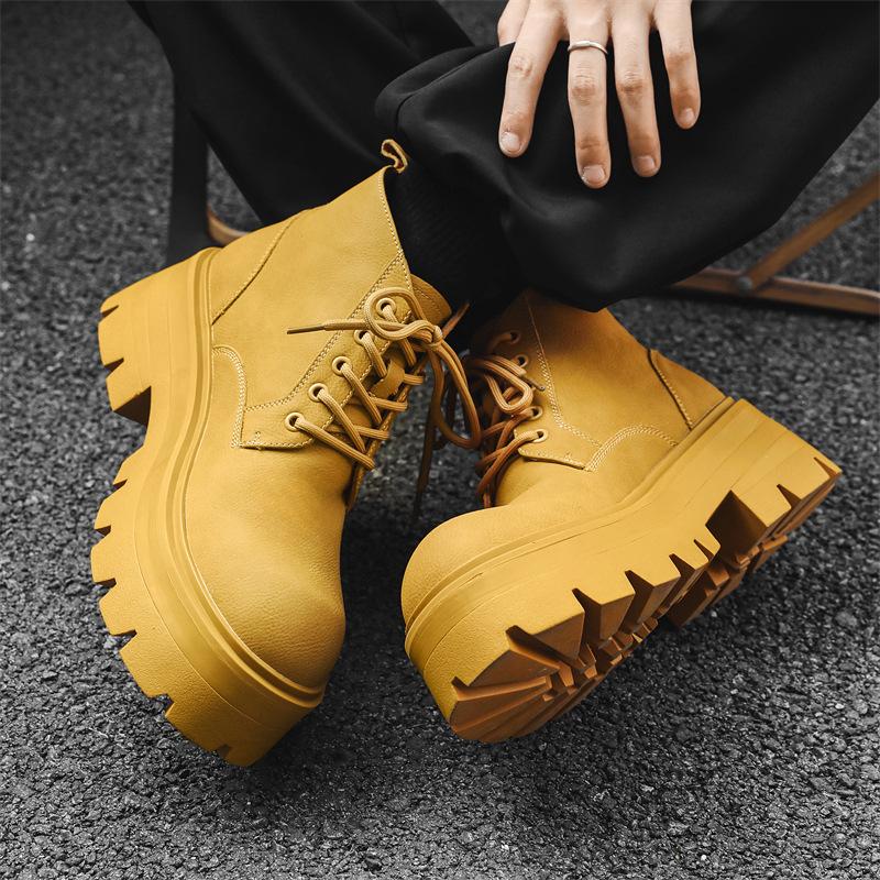 Martin Boots Men'S  New Short Boots British Style Retro High-Top Leather Shoes Thick-Soled Medium-Top Leather Boots Tide 9133-H