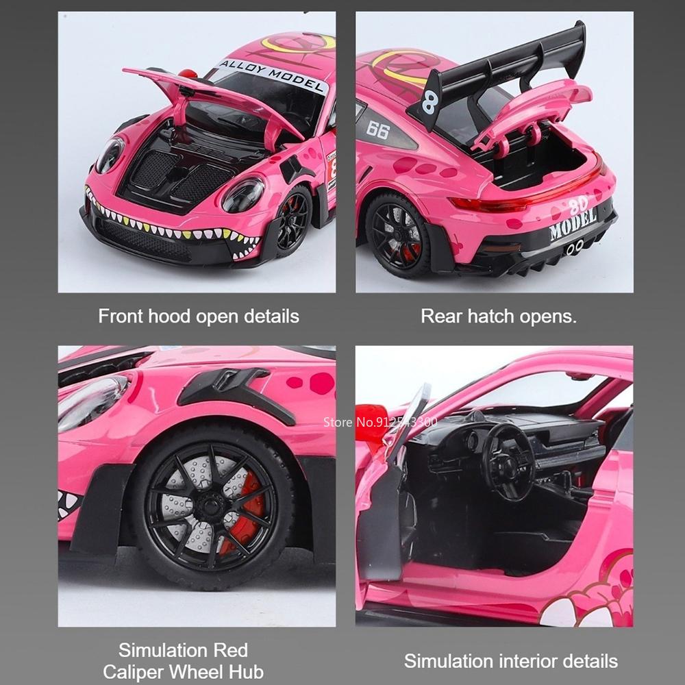 Skala 1:24 911 GT3 RS Automodell Spielzeug Musik Lichteffekte Supersportwagen Vierradaufhängung Fahrzeugmodelle Spielzeug Kinder Geburtstagsgeschenke
