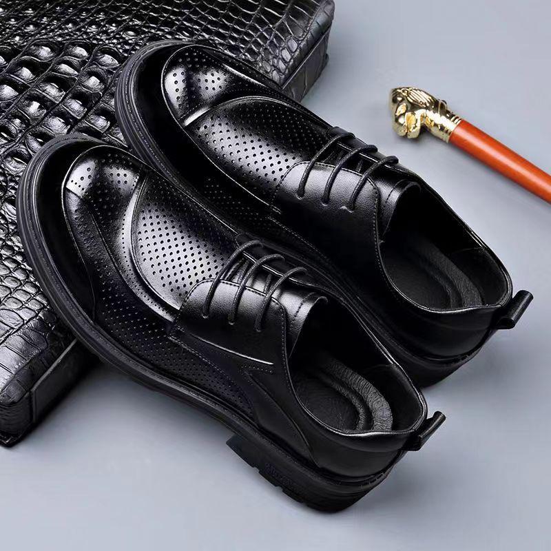 Premium Derby Shoes Men's Platform Casual Hollowed-out Leather Shoes Spring and Summer Big Head Retro Breathable Leather Hollowed-out Men's Shoes
