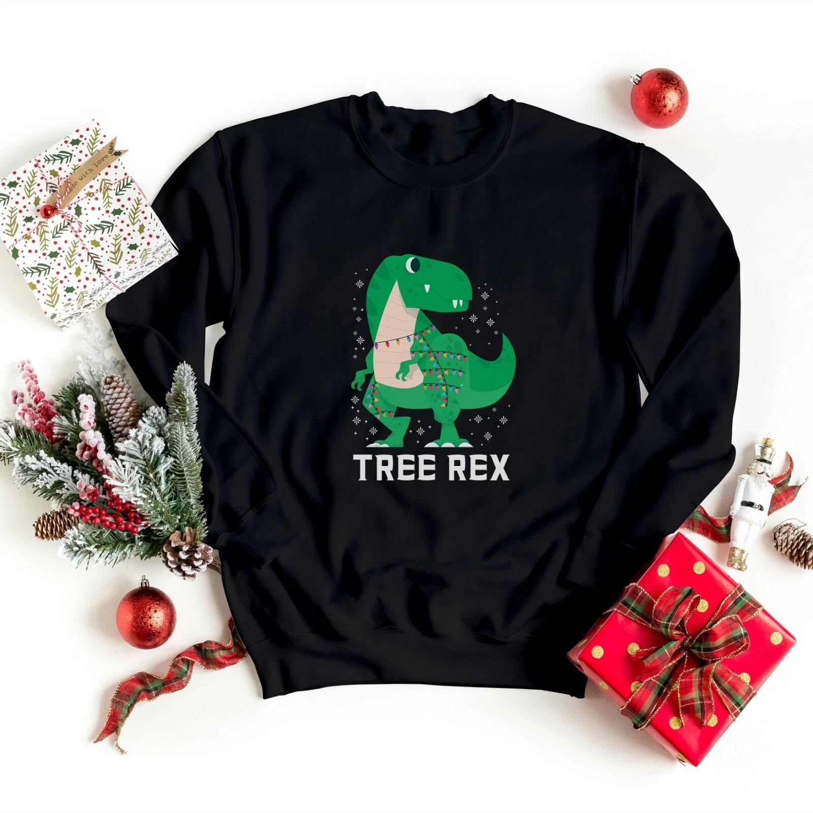 REX TREE Merry Christmas 2022 Dinosaur Print Xmas Celebration Men Woman Sweaters 3XL
