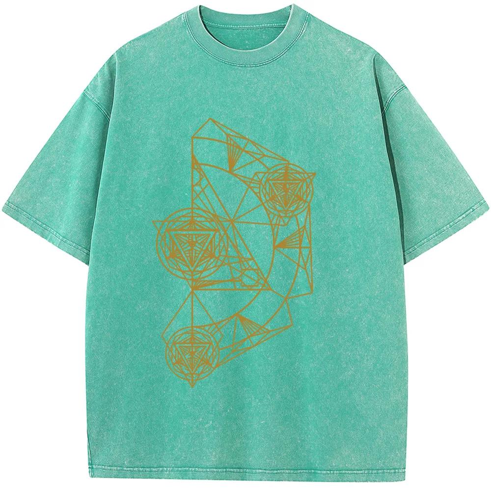Men's Geometric Short-Sleeved T-shirt 230 Grams Of High-Quality Washed Old Tshirt Streetwear Men Washed T-shirts
