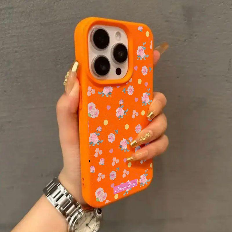 Květinový kryt s texturou liči pro Apple iPhone 15, 16, 17 Pro Max, Měkký obal