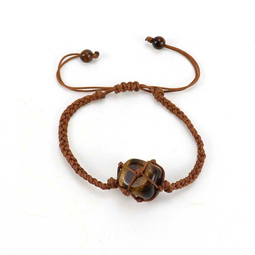 Hand-Woven Brown Jade Thread Crystal Amethyst Stone Mesh Pocket Bracelet Bracelet Adjustable B73