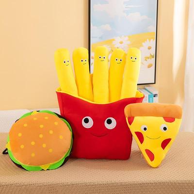 Almofada de Pelúcia Hambúrguer e Batatas Fritas - Boneca Fofa de Saco de Lanche Presente de Aniversário e Almofada de Cabeceira