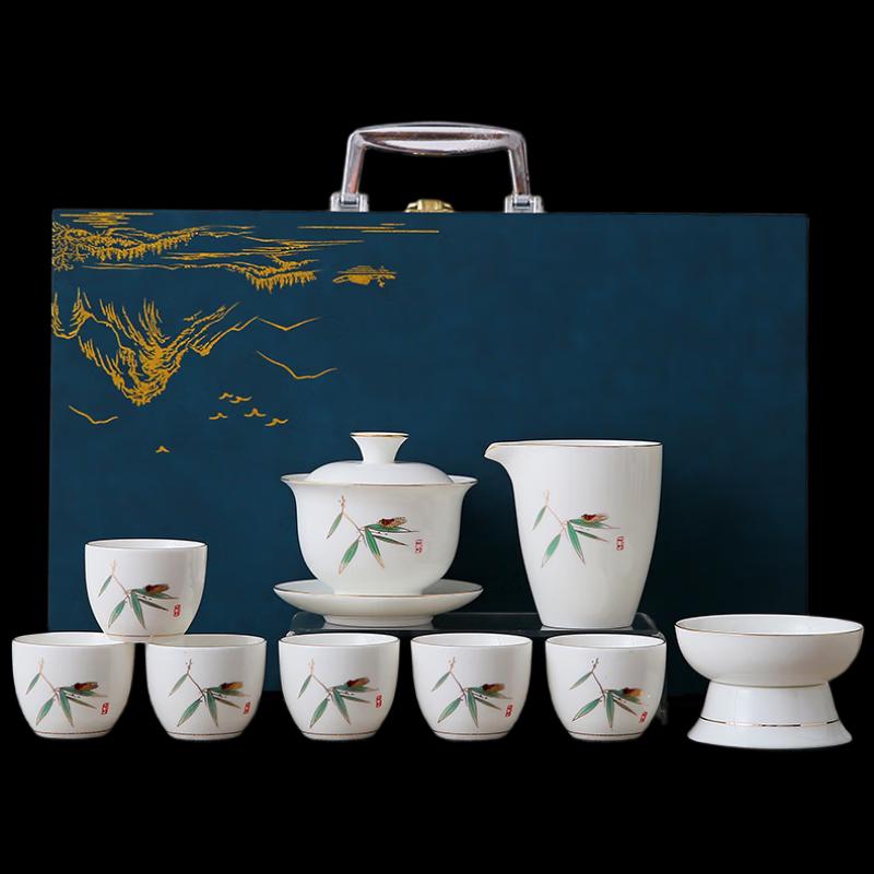 Woding Ceramic Suet Jade White Porcelain Kung Fu Tea Set