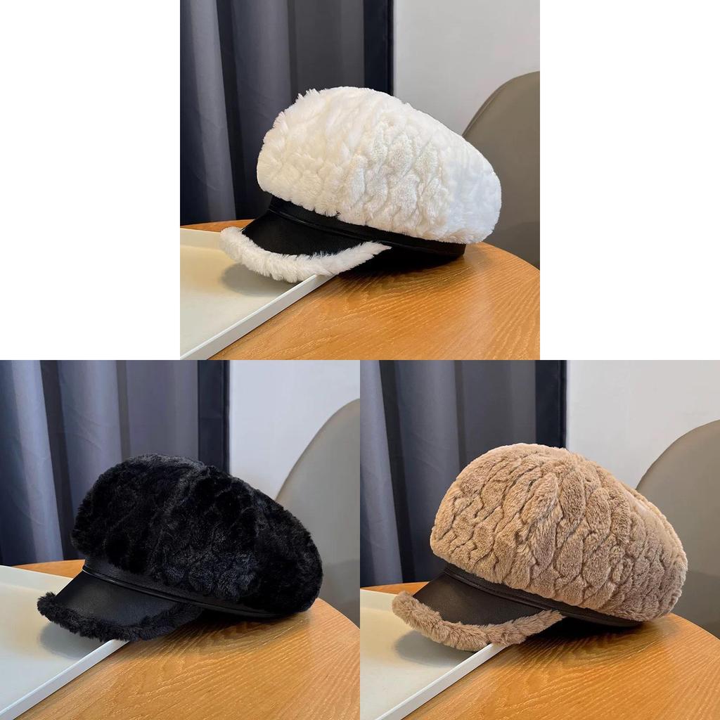 Plüsch-Baskenmütze für Damen mit breiter Krempe und rundem Oberteil für die Herbst- und Wintermode