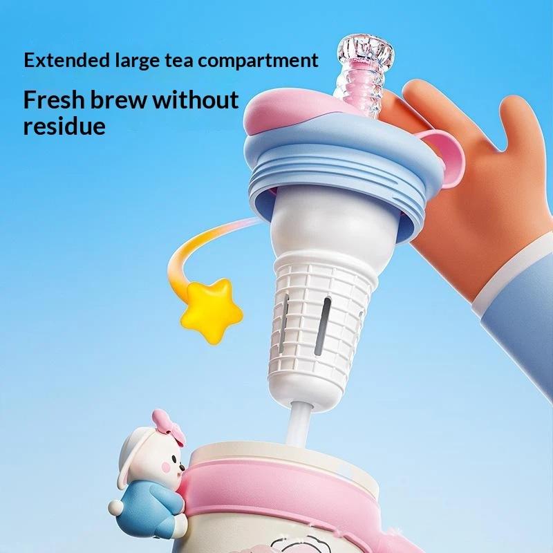 Large Capacity 1250ml Cute Cartoon Insulated Tumbler Straw Cup with Handle for Women Hiking Use