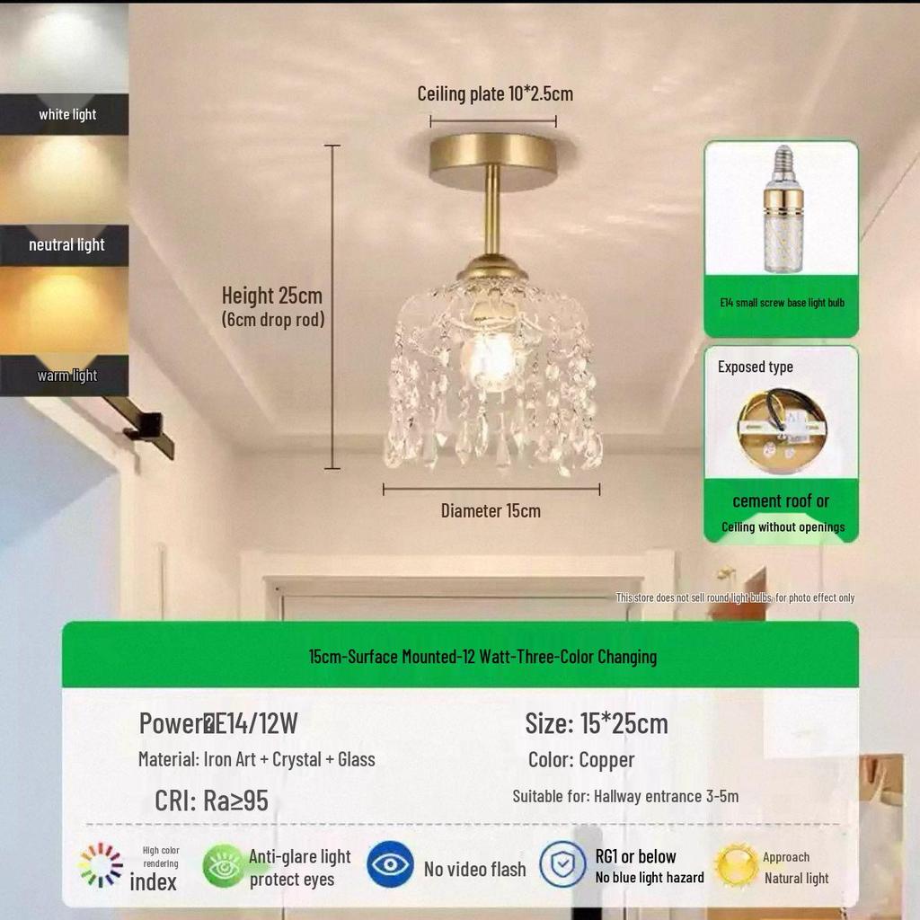 Chinese Style Retro Crystal Pendant Ceiling Light for Corridor, Aisle, Entrance, or Balcony
