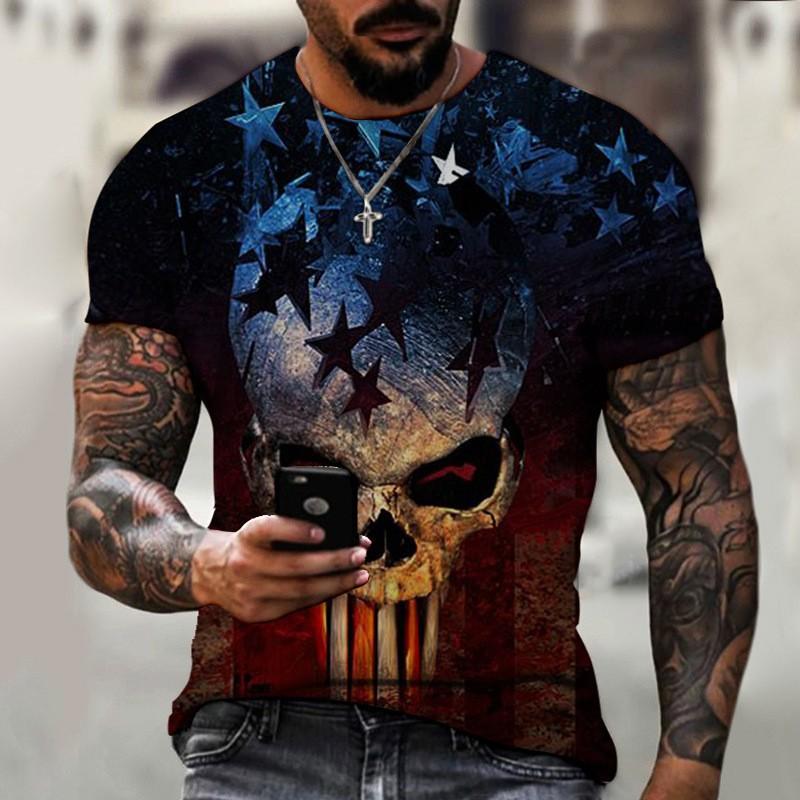 Skull Pattern Personality T-Shirt Summer Soft Comfortable Men's T-Shirts Casual Comfortable Loose Breathable Short-Sleeve T-Shirt