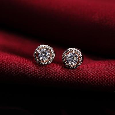 925 Ayar Gümüş Yuvarlak AAA Zirkon Piercing Küpeler, Moda Düğün Takıları